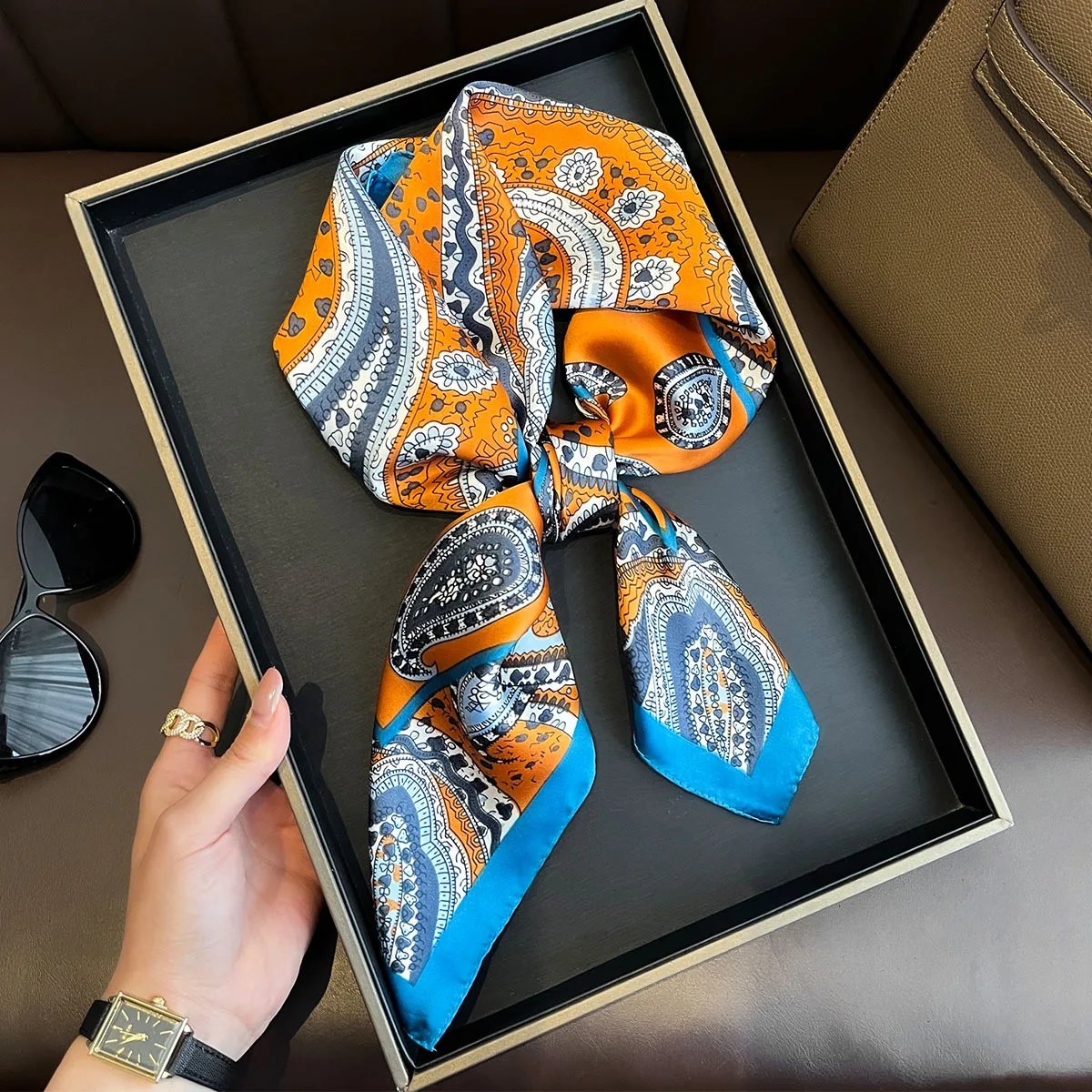 Yellow Lemon Print Square Silk Scarf - Fashionable Neck Tie & Decorative Neckerchief