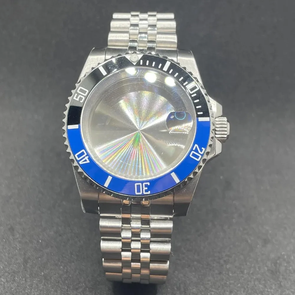Elegant 40MM Stainless Steel Watch Case with Solid Bracelet and Glide Lock Clasp