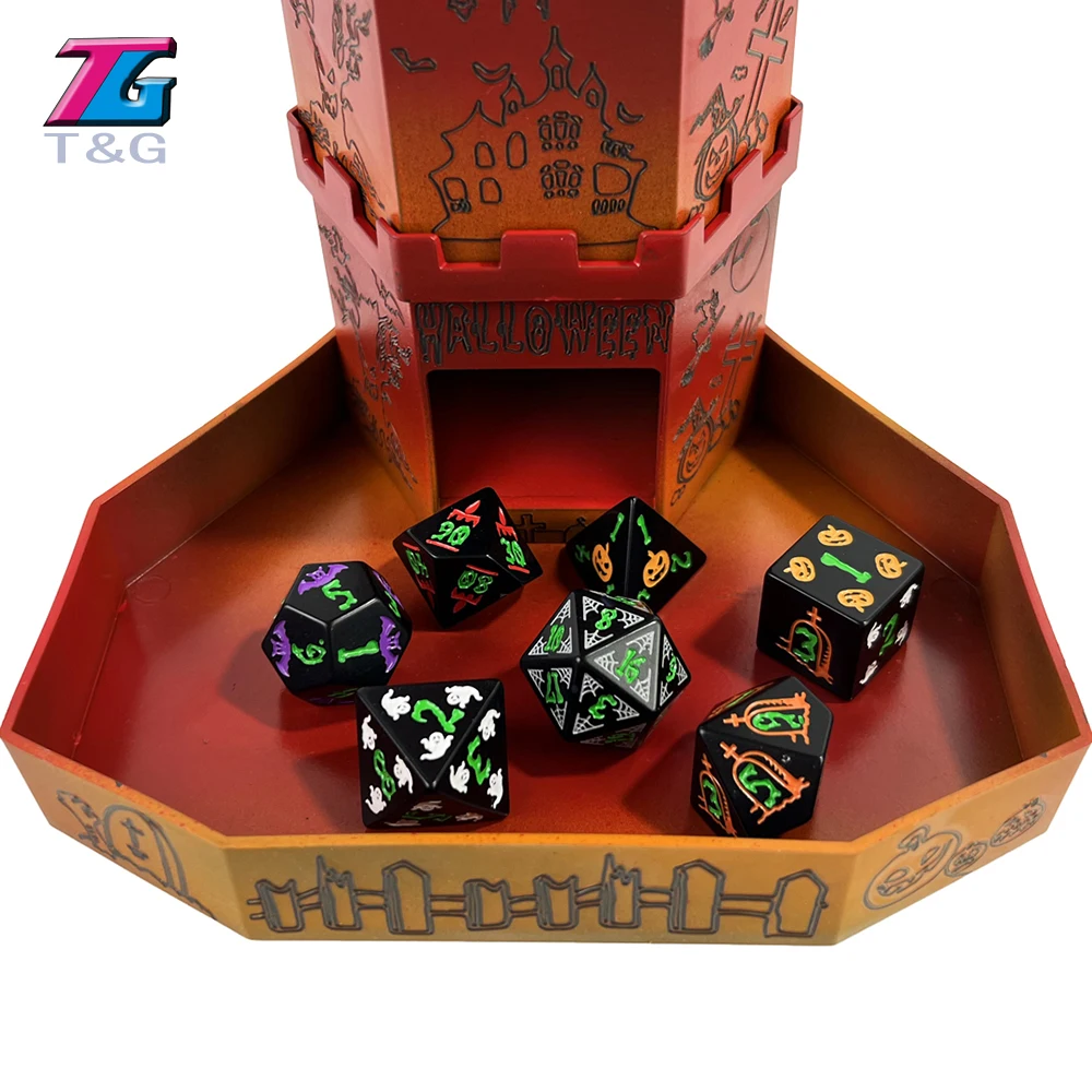 DND RPG 데스크탑 게임용 주사위 역할, 할로윈 테마, 다면체 주사위 세트, 독특한 축제 분위기, 다채로운 패턴, DND 액세서리  - AliExpress