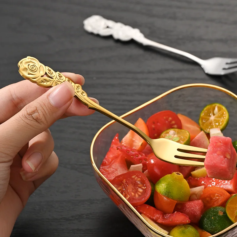 Mini 304 Stainless Steel Rose Handle Teaspoon for Dessert Coffee Ice Cream Stirring Tiny Spoon Tableware