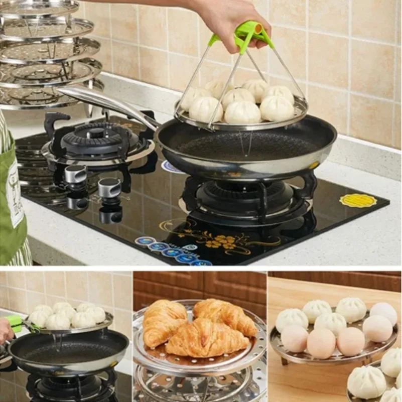 1pc Stainless steel steamer steaming tray thickened steamer household steaming grid kitchen bread steamed buns