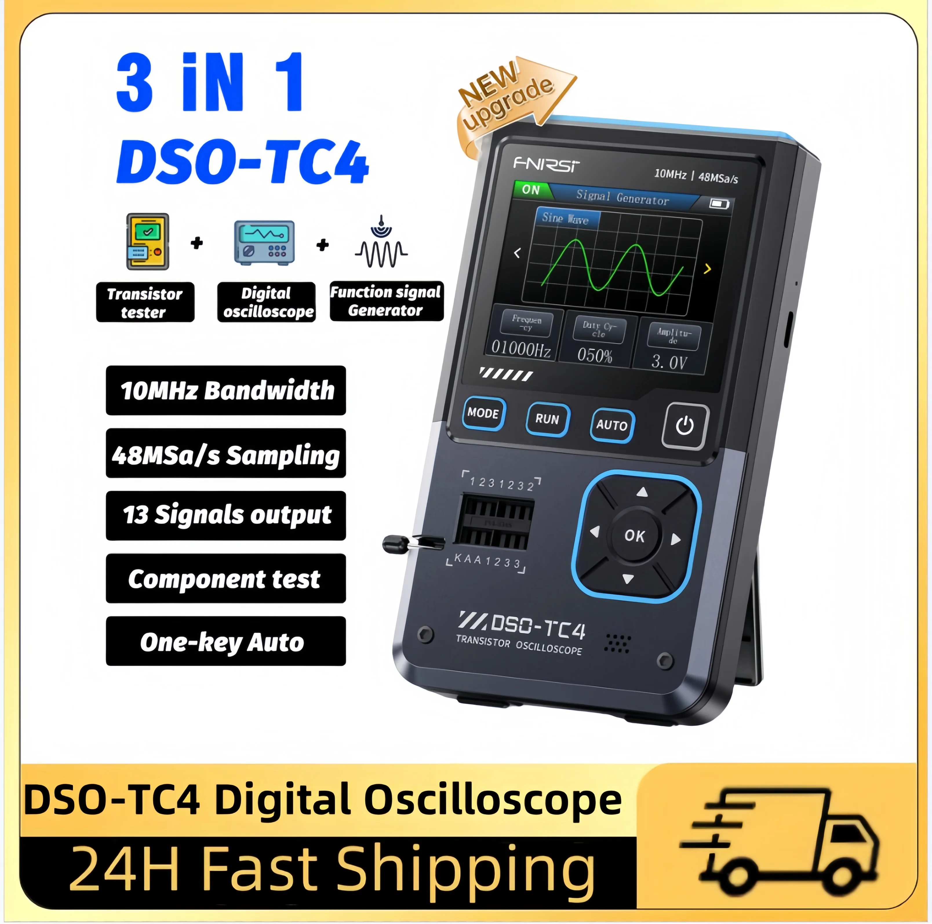 FNIRSI DSO-TC4 Upgrade 3 in 1 Digital Oscilloscope 10MHz 48Ms/s Transistor Tester USB Charger