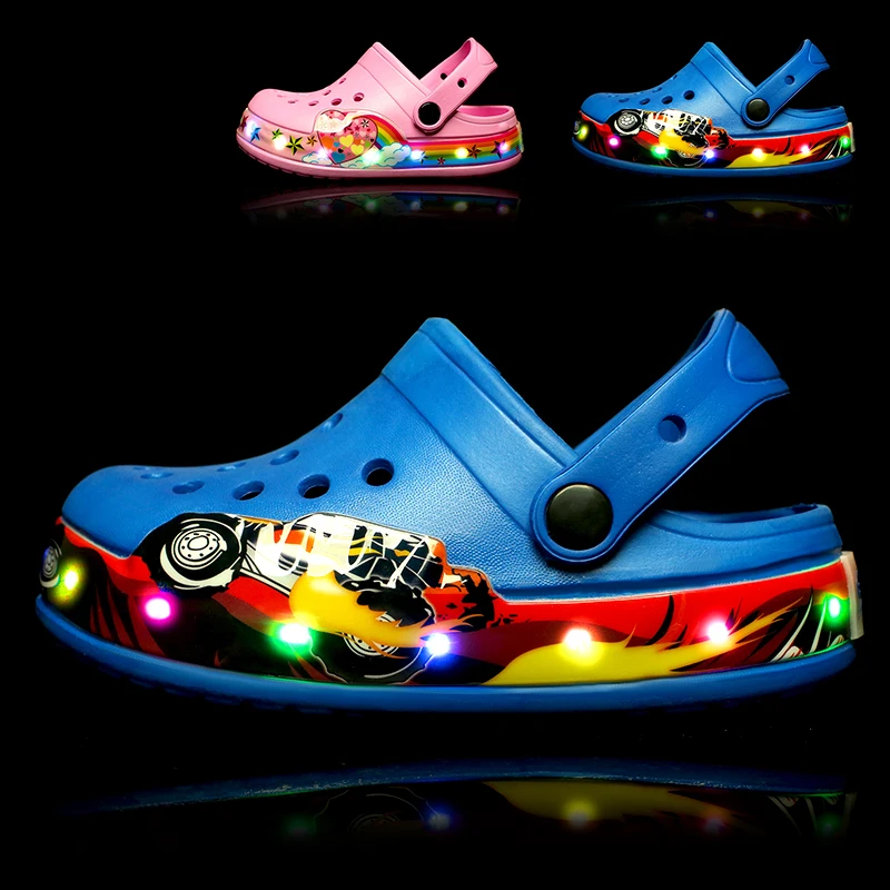 Summer Children Hole Sandals LED Lighted Flashing Light Shoes Boys Girls Beach Sandals Kids Breathable Fashion Sneakers 5