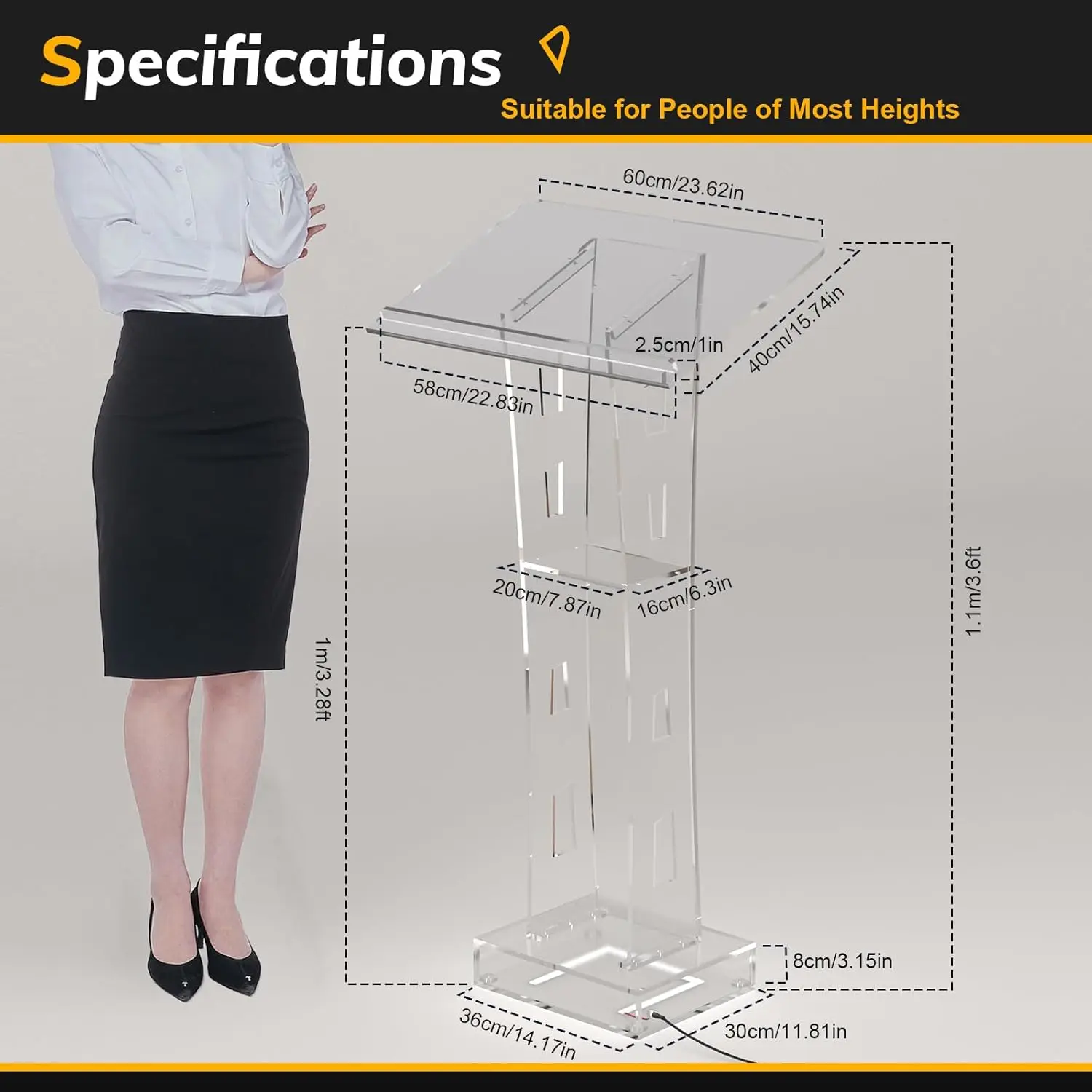 Podium With Light, Clear Acrylic Pulpit For Churches, Church Pulpit Podium Lectern Clear Acrylic Podium Stand Reception Stand 6