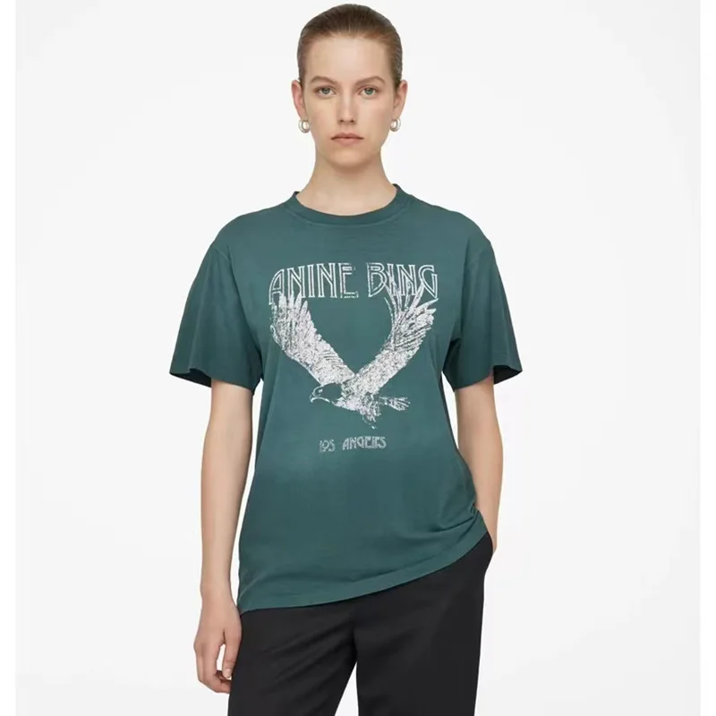 

Classic Eagle Print Green T-shirt Summer Short Sleeve Clothing Women's Top Women's T-shirt