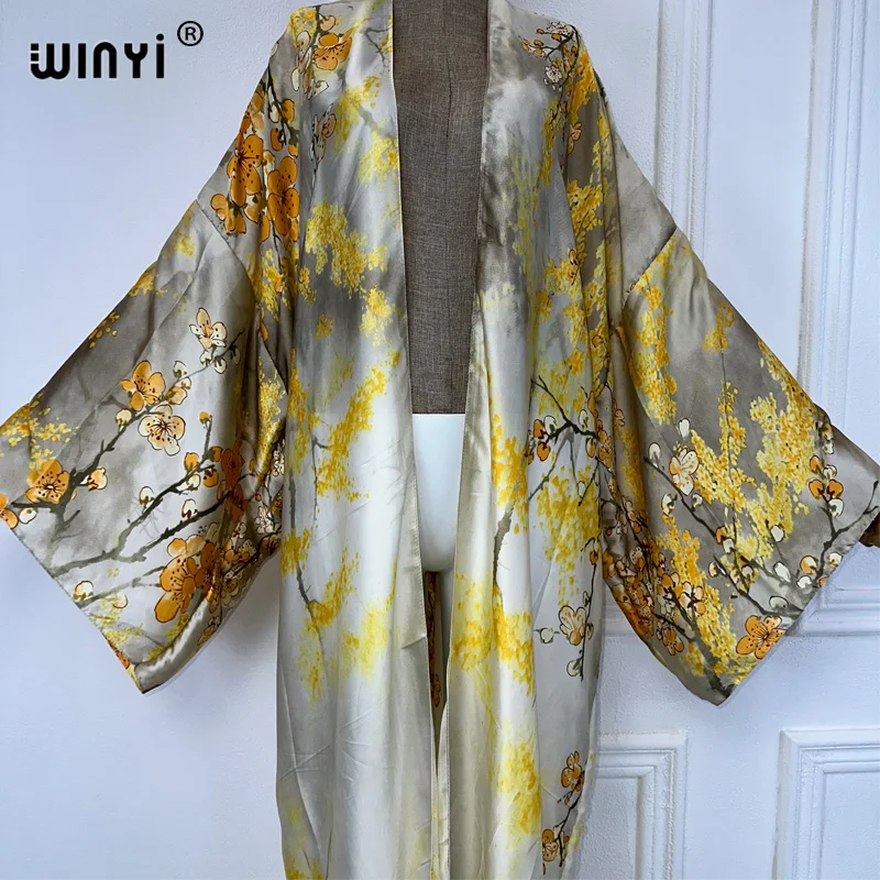 WINYI 아프리카 여름 패션 기모노 맥시 원피스 비치 커버 업 카디건, 보호 맥시 코트, 아바야 프린트 카프탄, 여성 비치 의상, 신제품