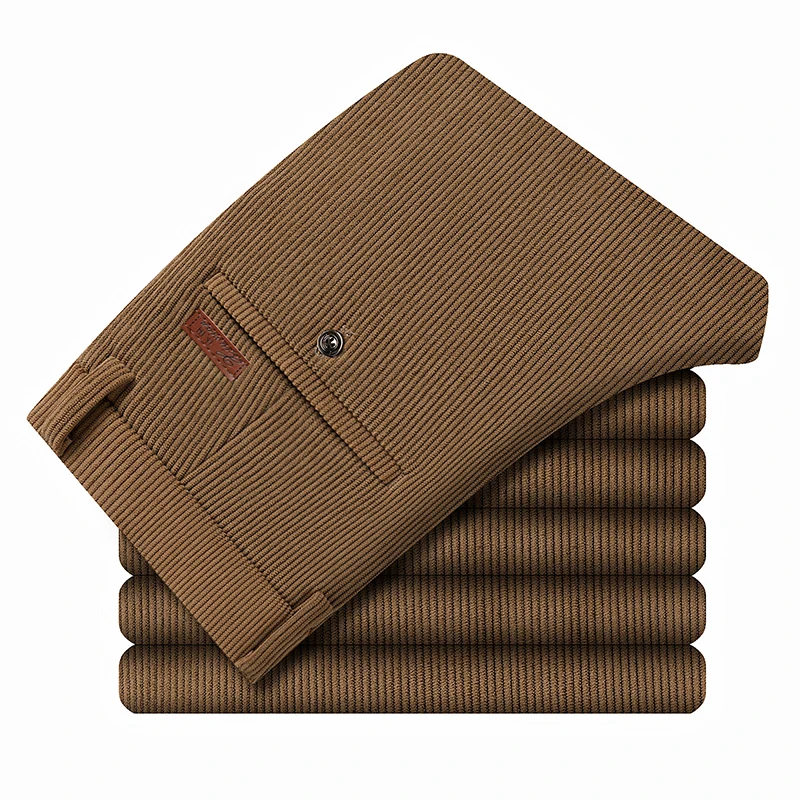 2026 Men Fashion Business Casual Pants Regular Fit Dress Pants Male Corduroy Commuter Pants