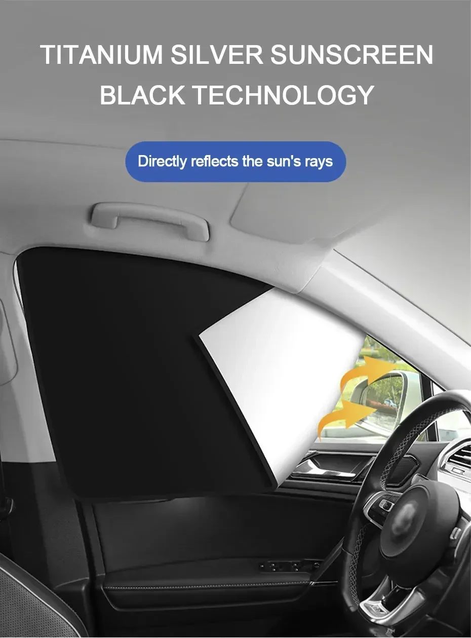 2Pcs Car Side Window Sun Shade Curtain Summer Sun Protection Sunshade Cover UV Reflective Magnetic Car Privacy Curtains