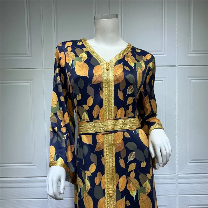 2023 Women's Jalabiya Printed Long Belt Dress Dubai Abaya Turkey American Clothing Muslim Robe Abayas for Women Ramadan