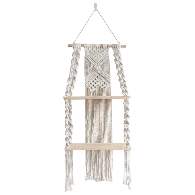 

1 Piece Bohemian Style Hand-Woven Shelf Tapestry Hanging Storage Tassel Tapestry For Books Potted Plants Shelf Living Room Wall