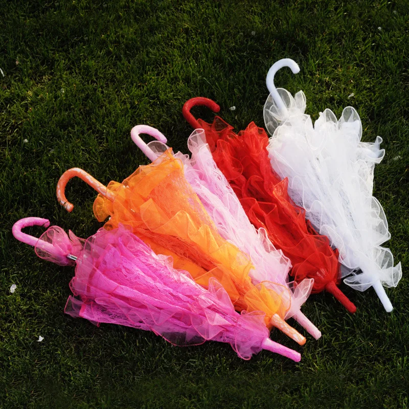 Bridal Umbrella Wedding Floral Lace Parasol Umbrella Accessories Ombrelle Mariage Paraguas Ruffles Trim Romantic for Kid