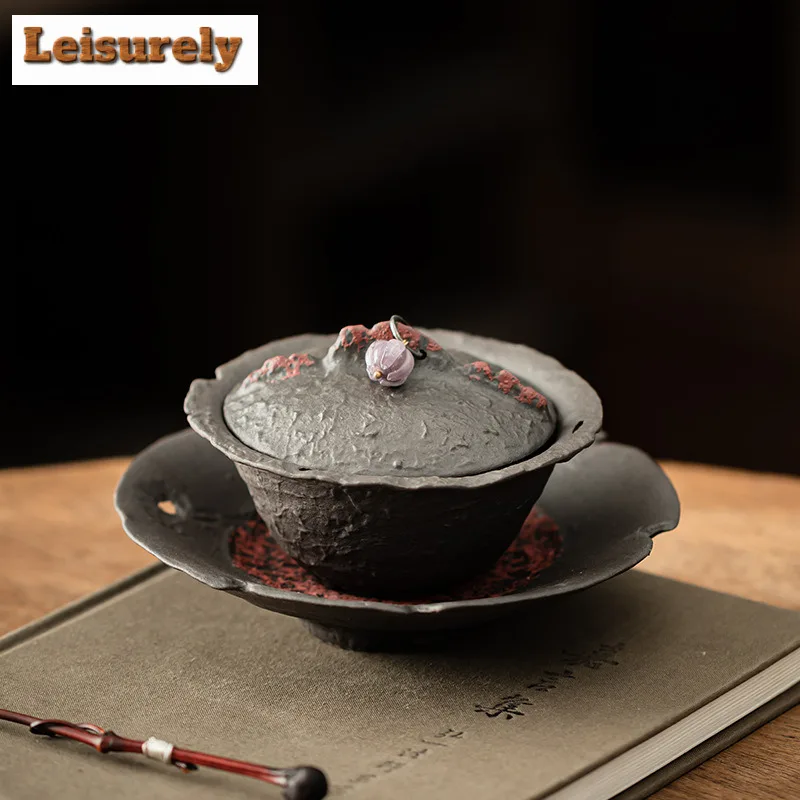 150ML Creative Flame Mountain Old Rock Mud Gaiwan Tea Tureen Tea Bowl With Lid Kit Tea Brewing Cover Bowl Teaware Decoration