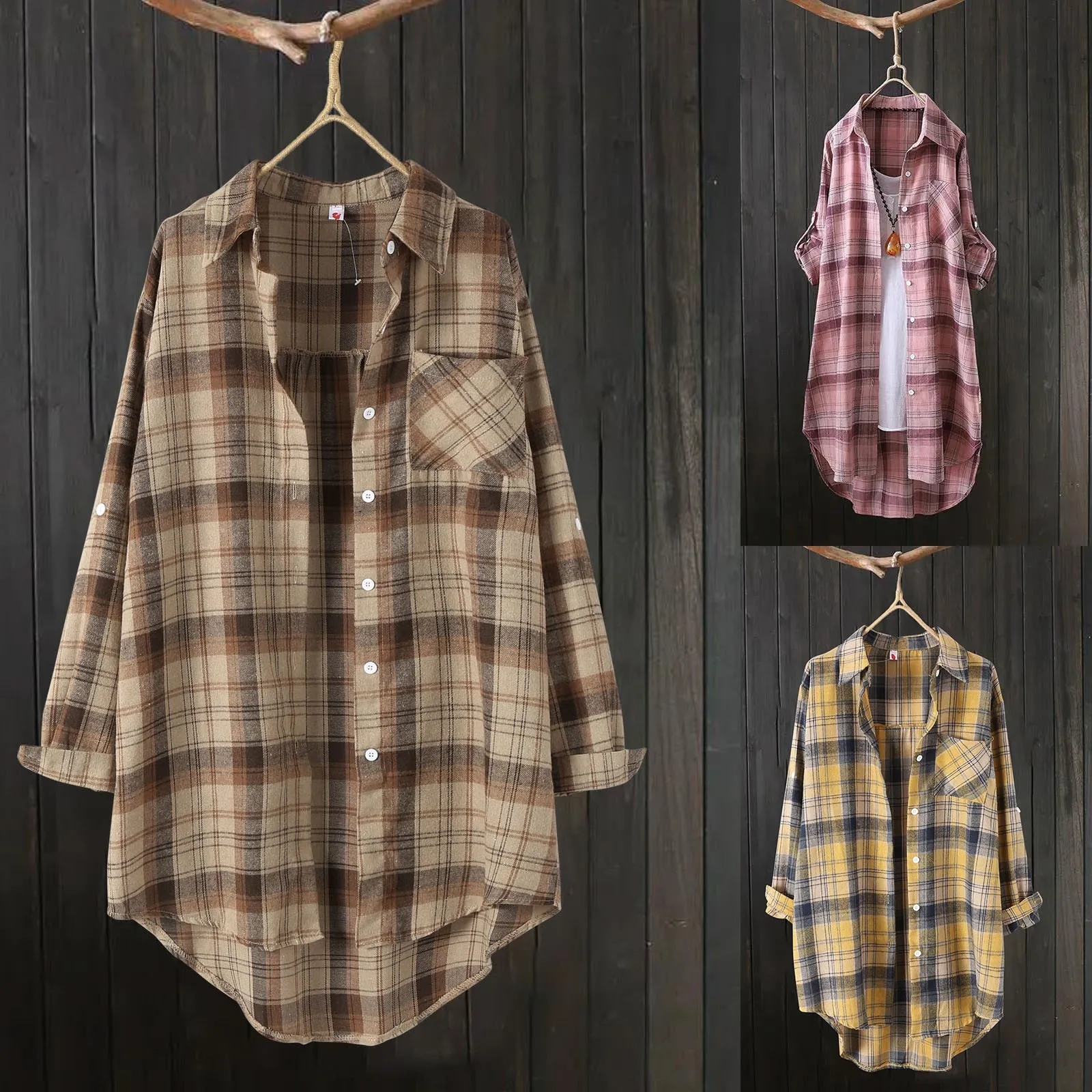 

Клетчатые рубашки, Женский Топ и блузки с длинным рукавом, оверсайз, Хлопковые женские повседневные блузы, Свободная Женская рубашка в клетку с одним карманом