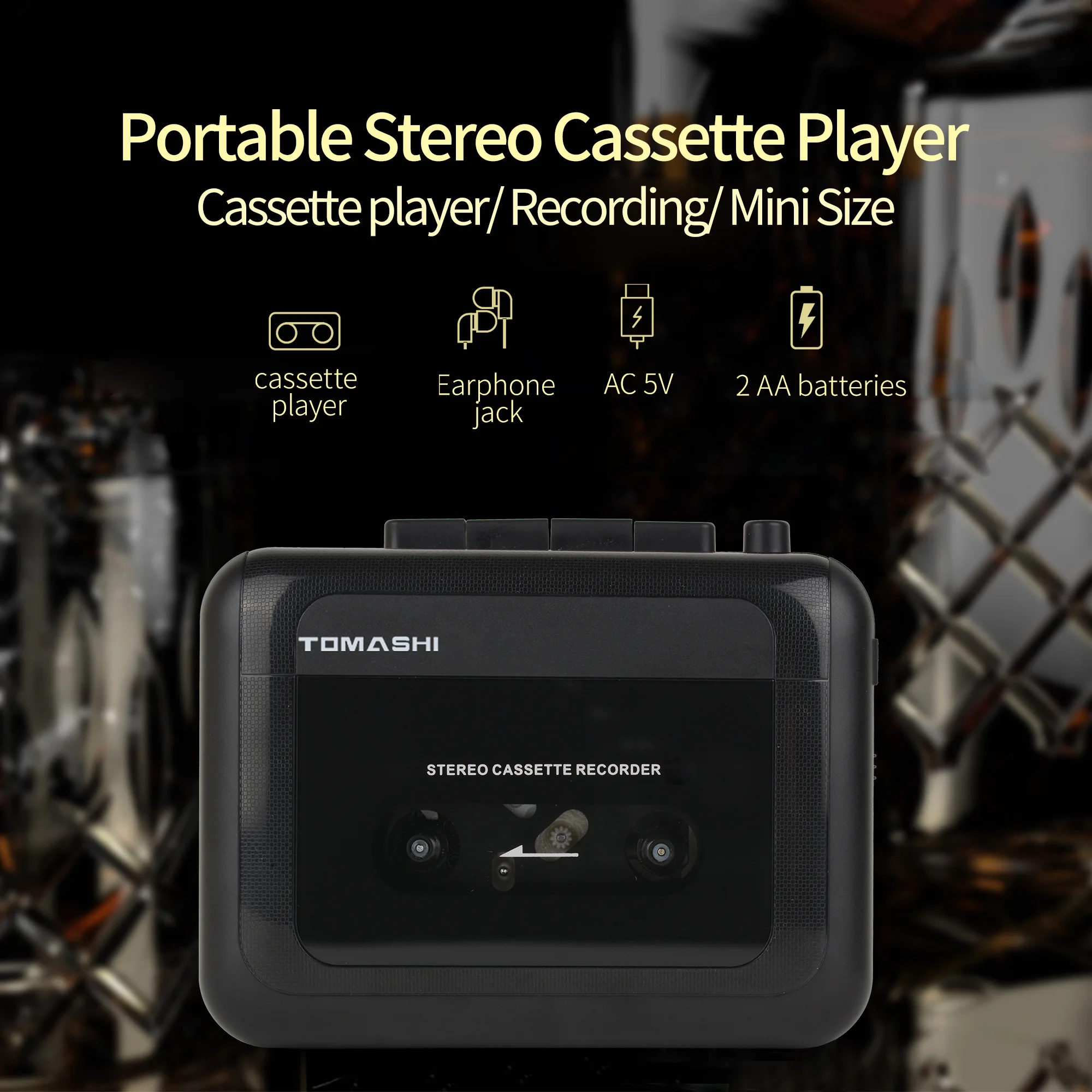 TOMASHI Portable Stereo Cassette Player Tape Recorder Walkman with Microphone Headphone Jack cassette player