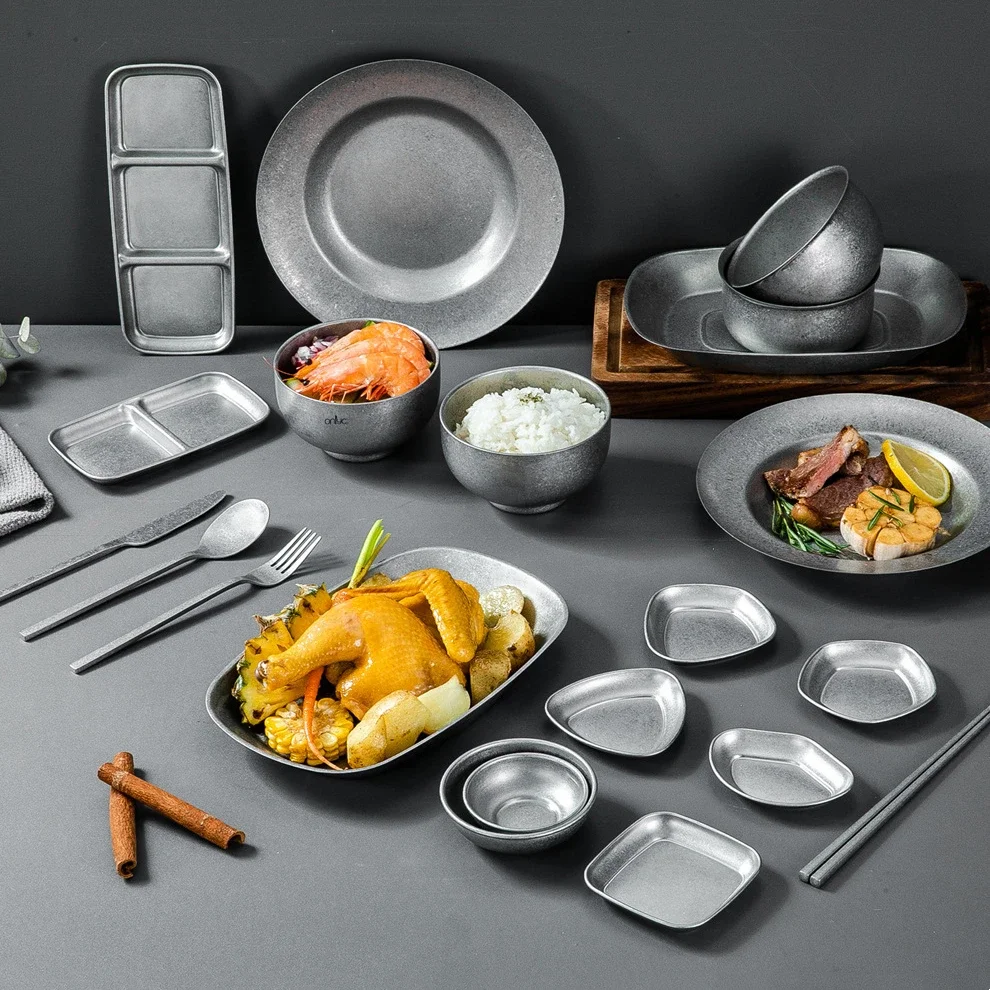 Retro Cutlery Set Plates Dinnerware Bowls Dining Plates Sauce