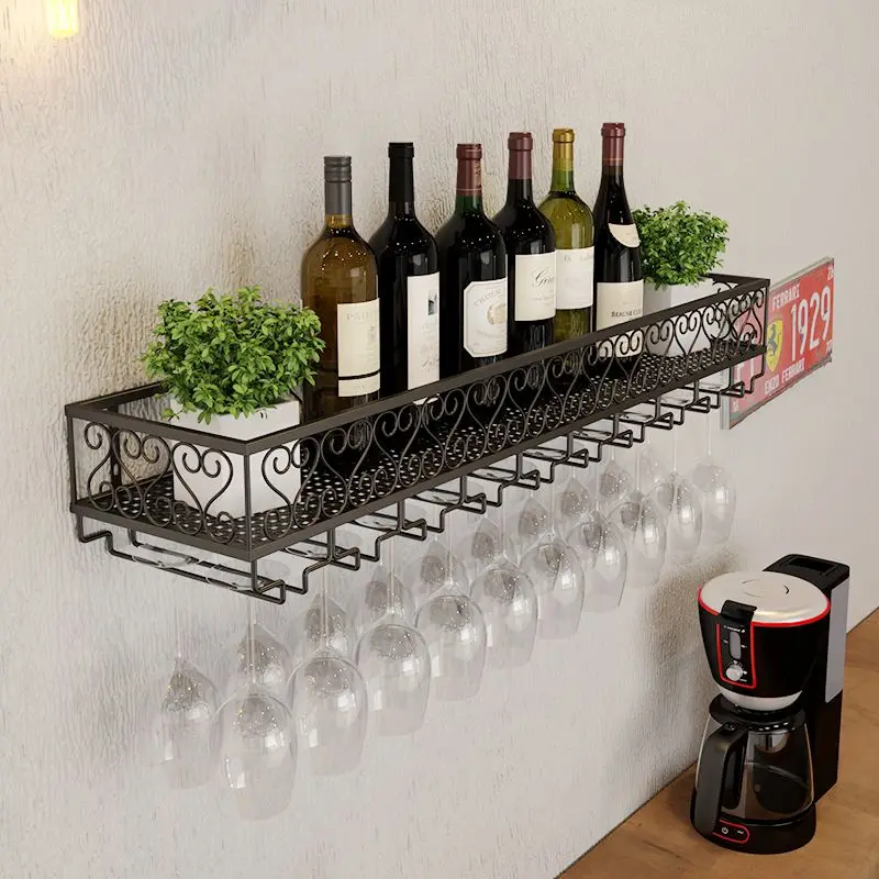 Wall hanging wine rack Tall glass rack upside down wine glass cabinet living room against the wall