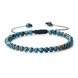 Multicolor Minimalist Natural Malachite Beaded Bracelet - Handmade Yoga Jewelry (Deep Blue)
