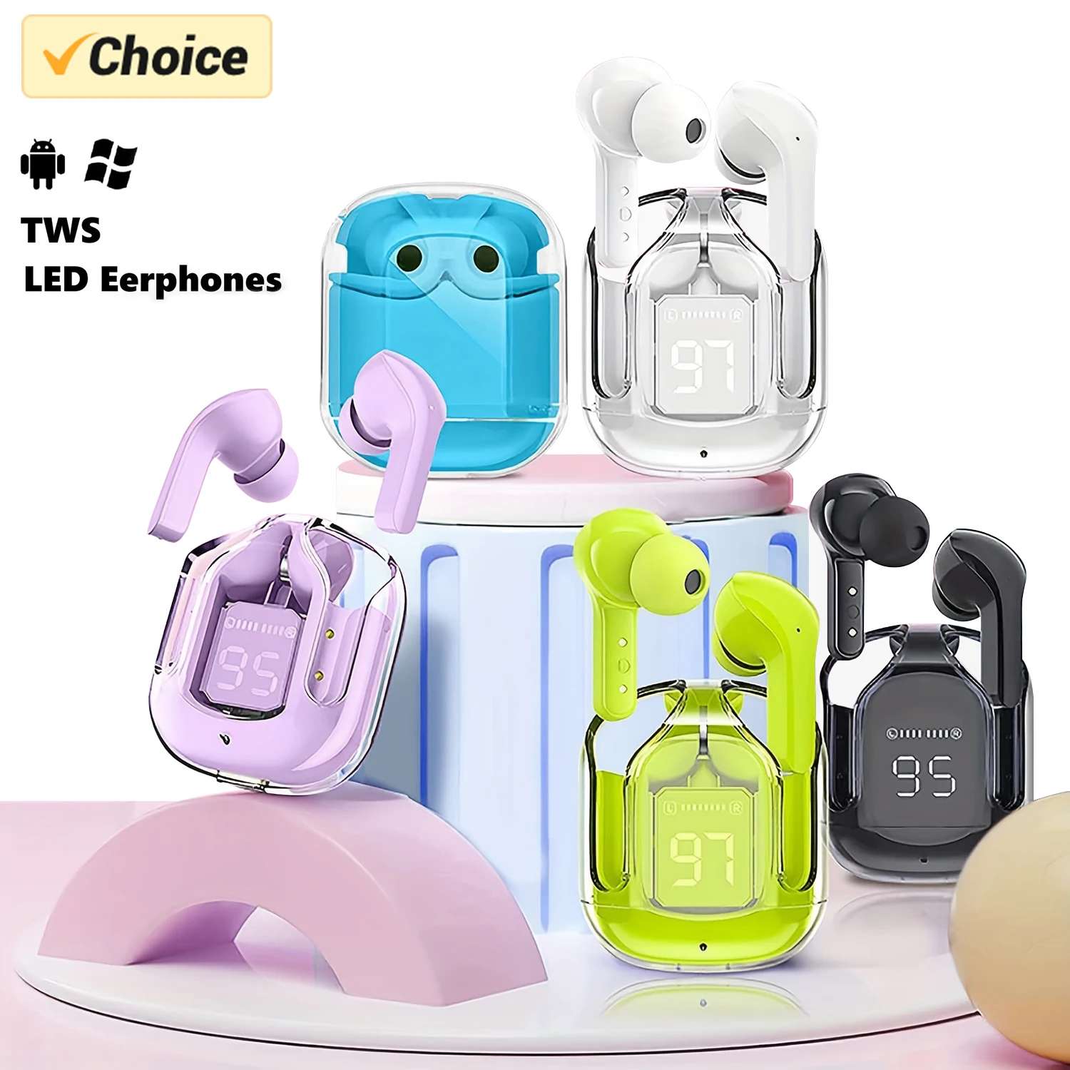 오리지널 T2 미니 TWS 무선 블루투스 이어폰, 투명 HIFI 헤드폰, LED 전원 디지털 디스플레이 헤드셋, 아이폰 샤오미