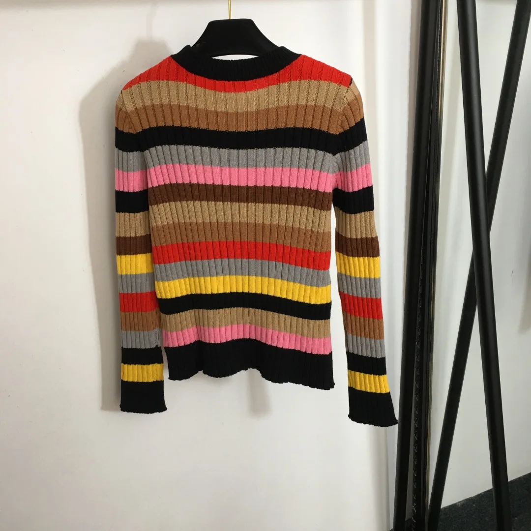 

Autumn and winter new color striped long-sleeved slim pullover wool sweater
