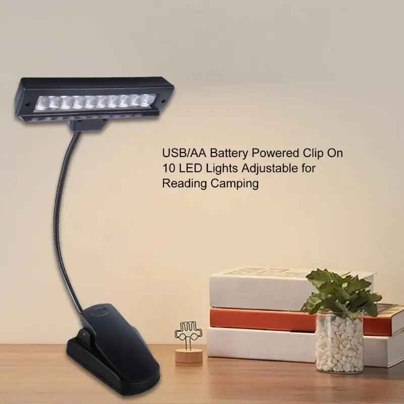 31BA 휴대용 10 LED 클립 조명, 독서, 여행 등을 위해 작동되는 USB 또는 AA 배터리
