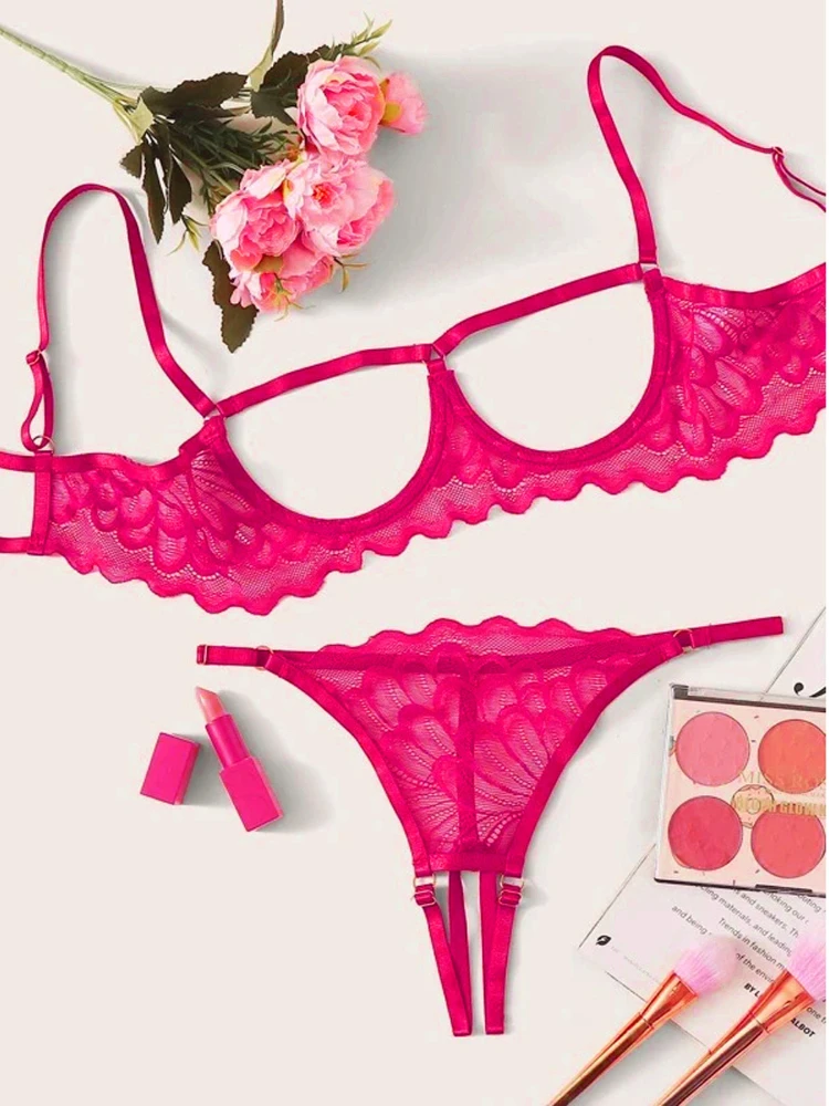 Women Lingerie Open Breast Steel Ring Bra Open Crotch Panties G-string Lace Sexy Push Up Lingerie Set