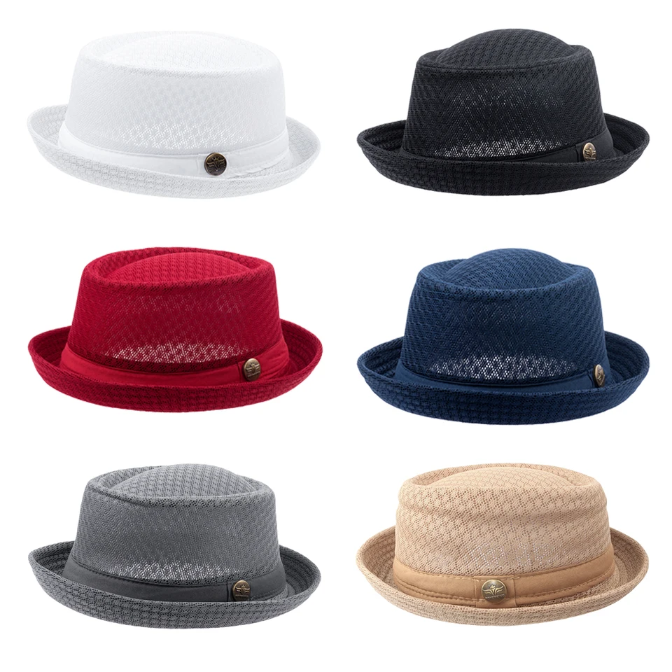 6Pcs Colorful Summer Fedora Hats - Mesh Porkpie Boater Caps For Beach Parties & Outdoor Events