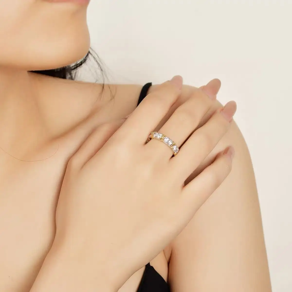 CHENWEN s925 Sterling Silver 3mm VVS1 Mossan Lady's Ring Fashion Light Luxury wedding anniversary gift GRA white gold ring 5