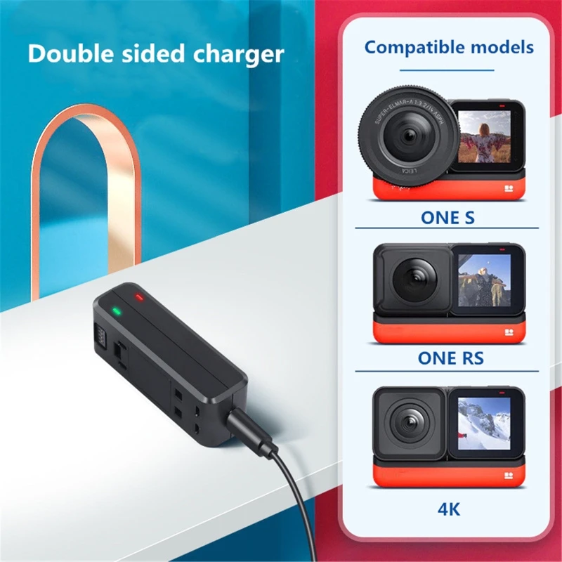 Fast Charge Hub para Insta 360 One rs r Câmera Accessorie Lithium Gopro Backup Battery Base Tipo-c Port Dual Charger Accessorie - Image 3