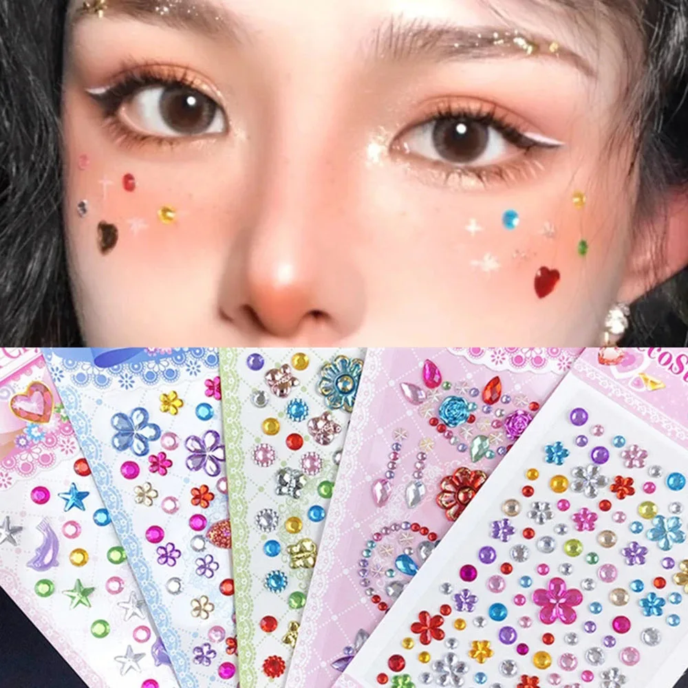 

Crystal Tattoo Body Brow Makeup Facial Eye Rhinestone Pearl Diamond 3D Face Jewels Self Adhesive Fairy Beauty Tattoo Stickers