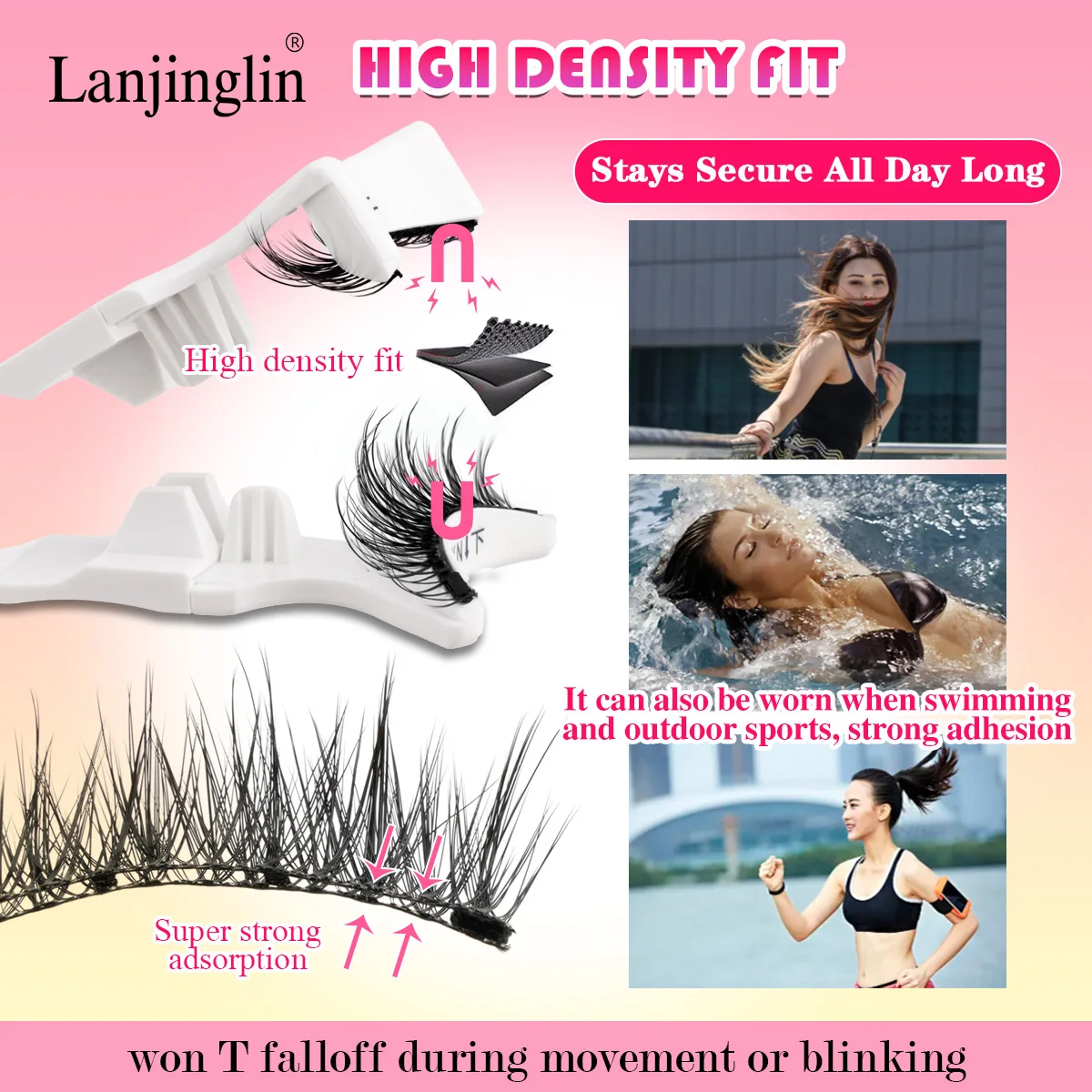 Lanjinglin 5 Styles Reusable False Eyelashes 1 Pair Magnetic Eyelashes Handmade 3D Natural and Magnetic Tweezers Set
