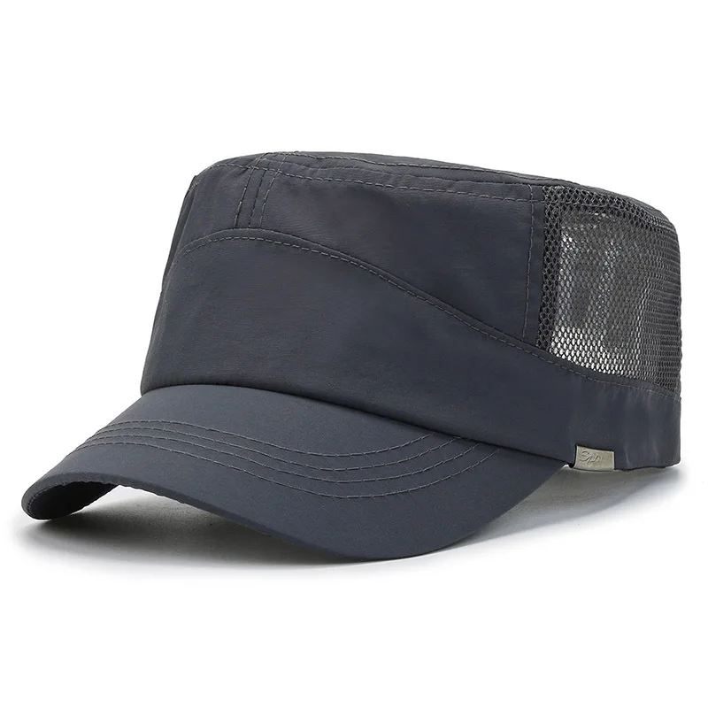 Summer Mesh Flat Top Hat for Men Breathable Quick Drying Military Cap Outdoor Sport Cadet Kepi