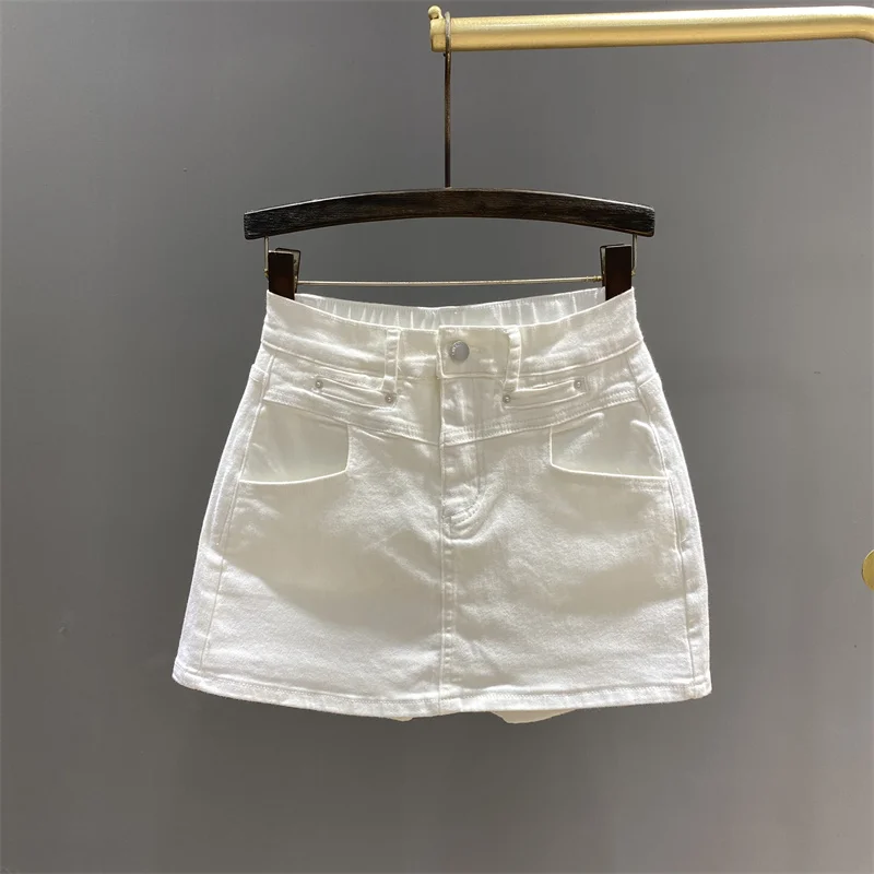 

Denim Skirt Women S Summer High Waist White Divided Skirts Anti Exposure Casual All Match Fashion Hip Skirts Faldas