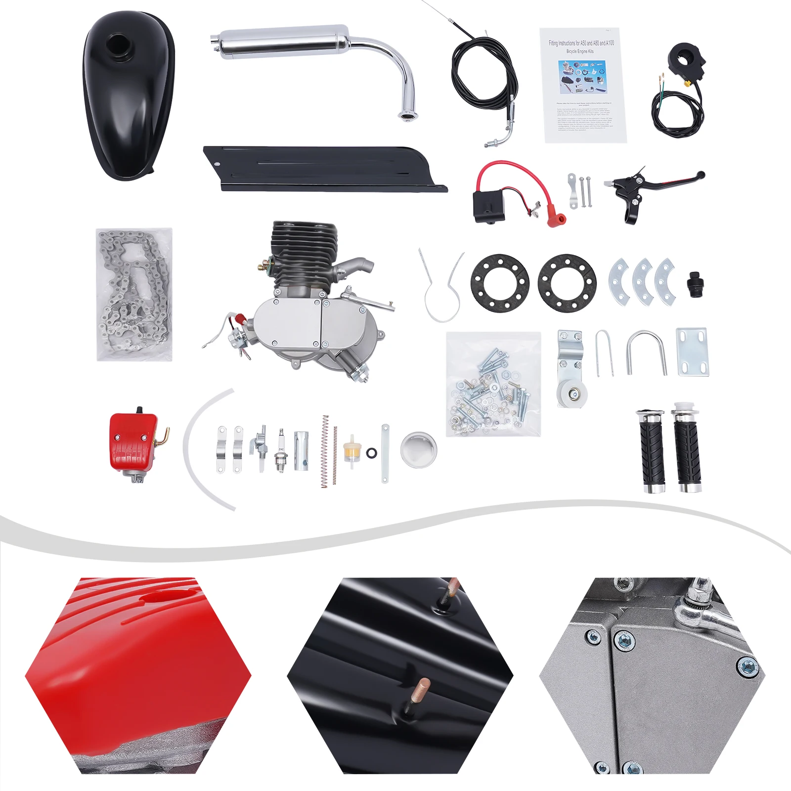 Full Set Upgraded 100cc Bike Bicycle 36 Tooth Sprocket Motorized 2 Stroke Petrol Gas Motor Engine Kits