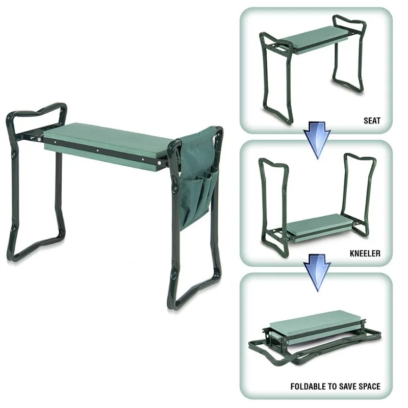 Garden Kneeler and Seat Heavy Duty Gardening Bench with 2 Tool Pouches EVA Foam Pad Foldable Stool To Prevent Knee & Back Pain