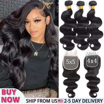 Body Wave Bundles Human Hair With Closure Brazilian Weaving 3 4 Bundles With 4x4 5x5 Lace Closure Virgin Hair Raw Hair Extension 1