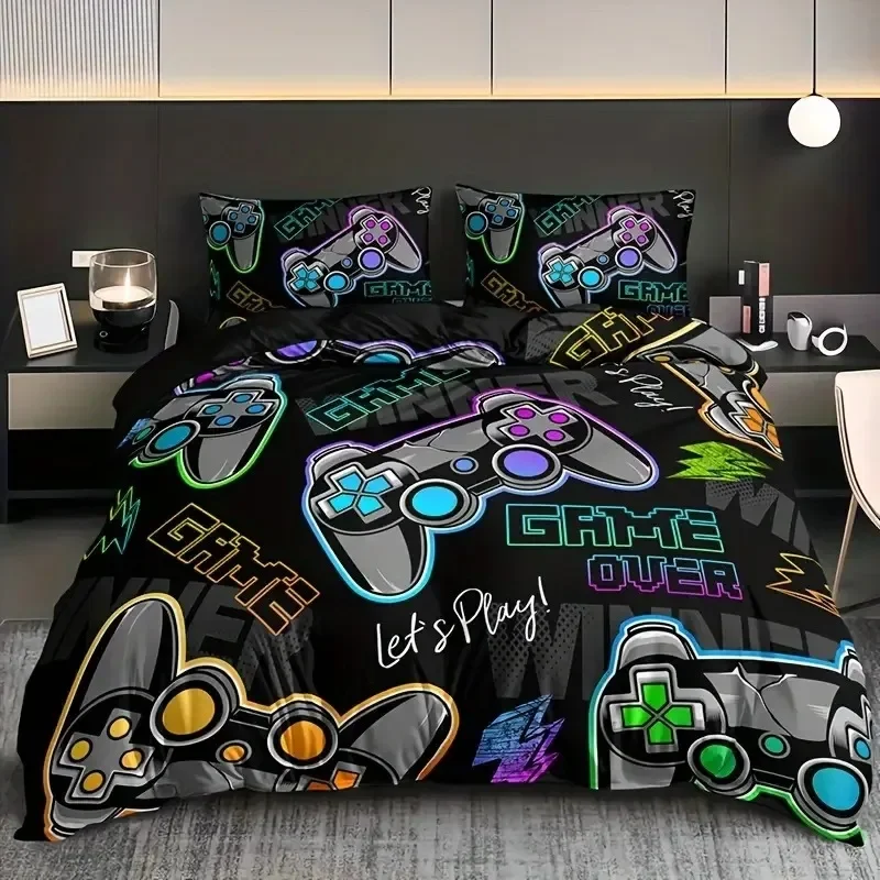 Gaming Gamer Comforter Covers Set Twin Size, Video Games Bedding Set For Kids,Teens,Modern Boys Cartoon Gamepad Duvet Cover Sets