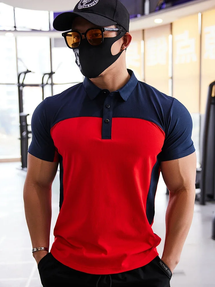 Polo Shirt Men Fashion Fitness Workout Skinny Running Casual Tops Tees Mens Short Sleeve Gym Bodybuilding Homme Camisa