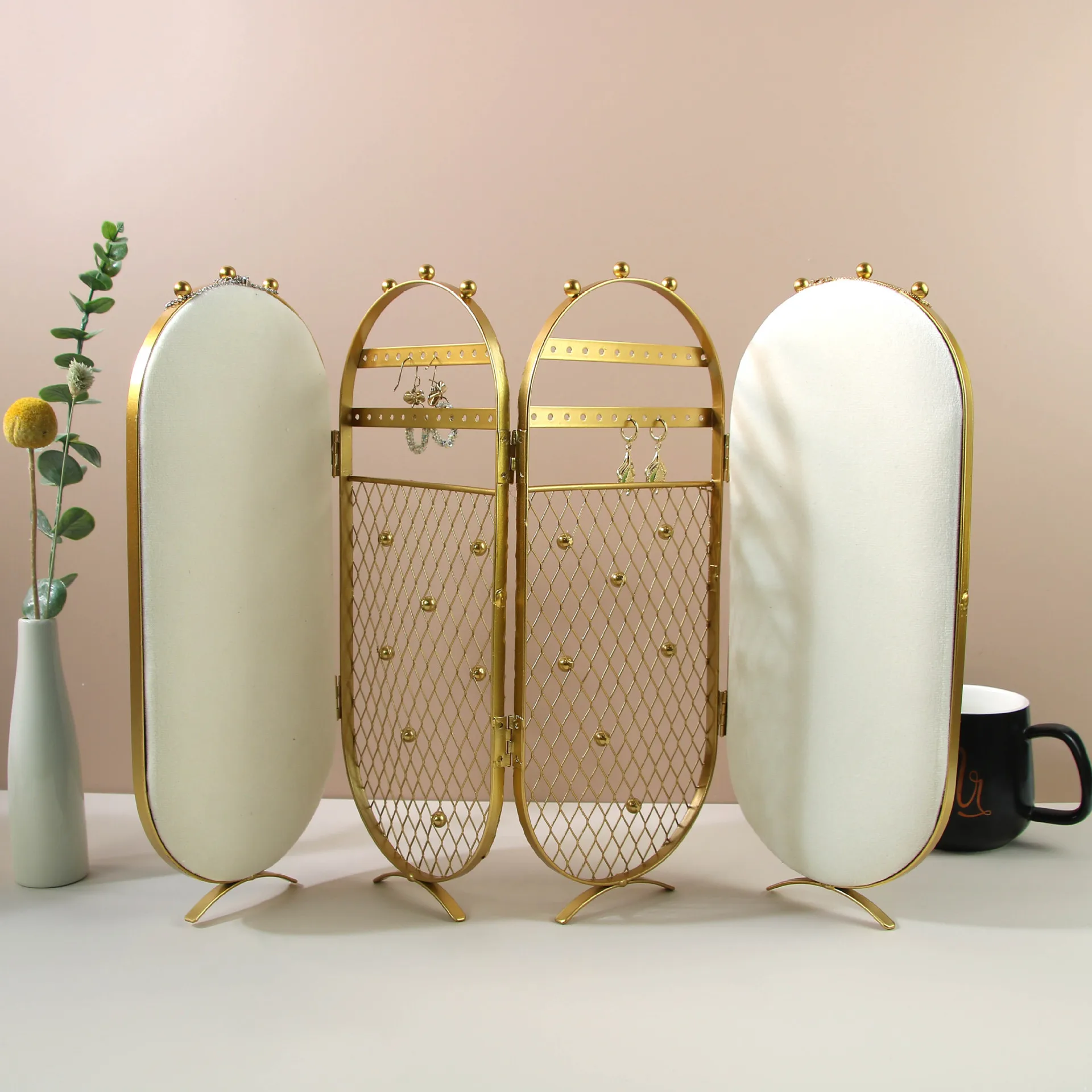 Iron Screen Display Rack 2/3-Colors AB Face Plum Screen Necklace Display Stand Earrings Brooch Display Tray Stand Matching