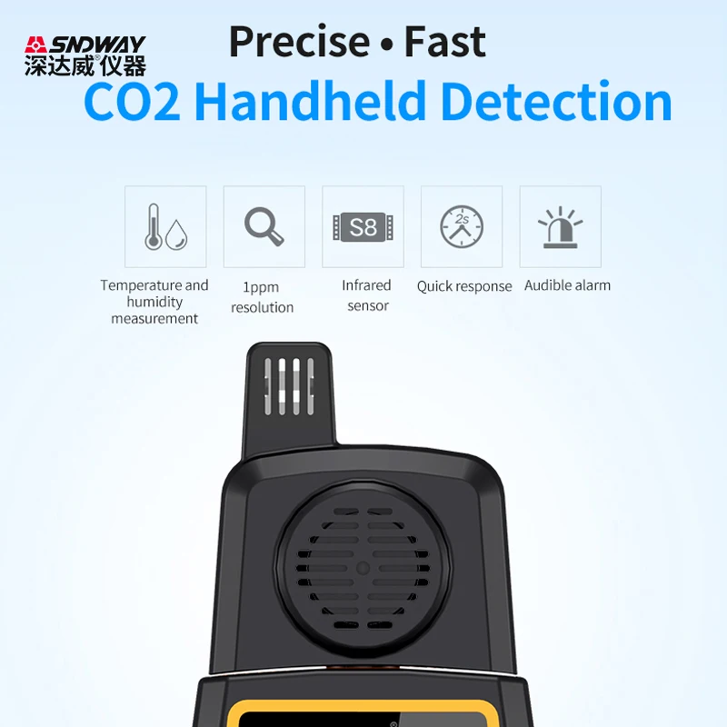 SNDWAY SW-723 가스 감지기 이산화탄소 모니터 알람 9999 PPM 센서, 전문 이산화탄소 테스터 장치, CO2 계량기