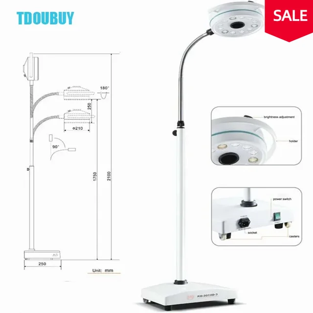 TDOUBUY Oral Lighting Portable Mobile LED Surgical Medical Exam Light Shadowless Lamp Pet Hospital KD-2012L-1