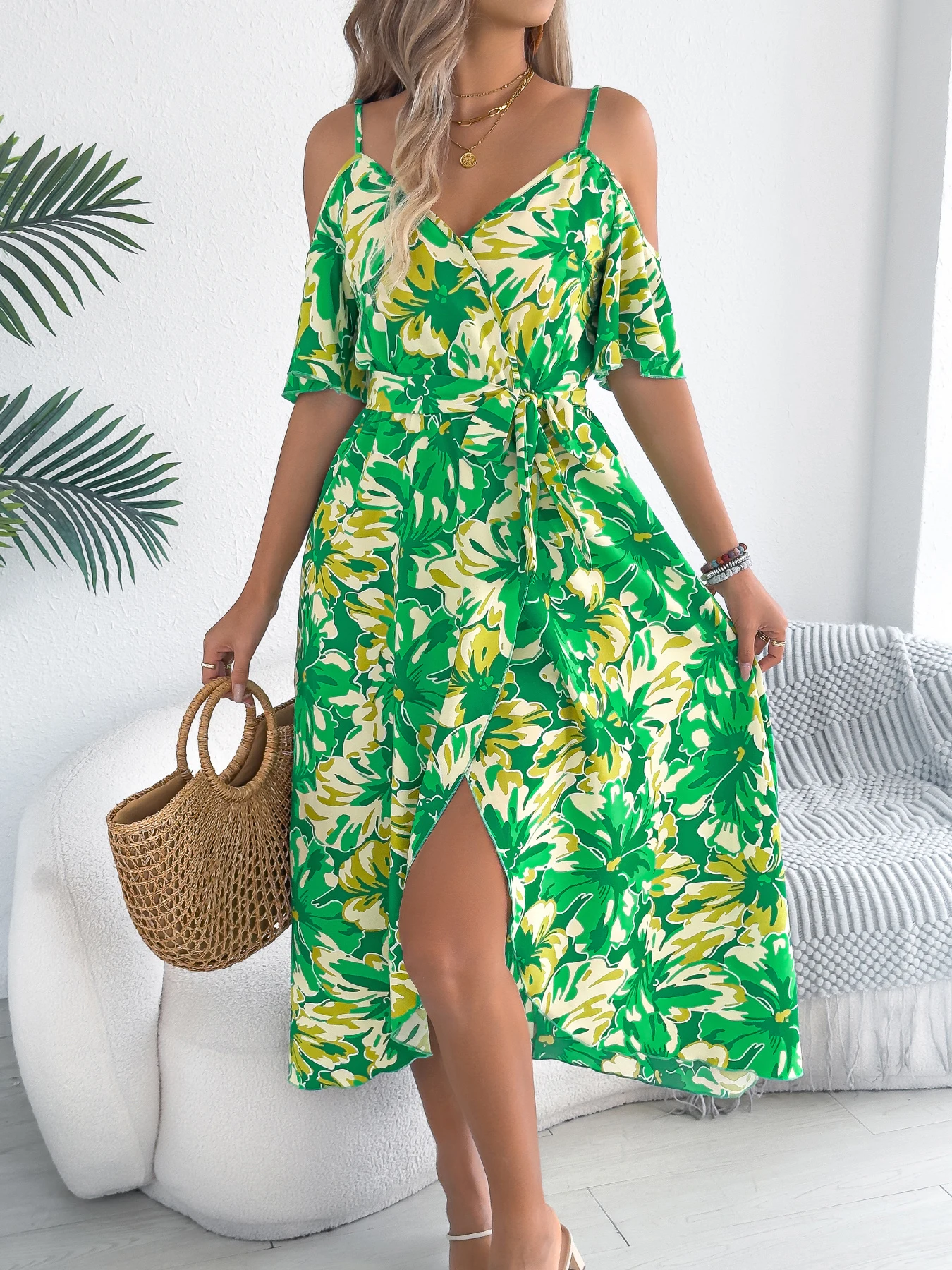 Women Floral Print Off Shoulder Long Dress