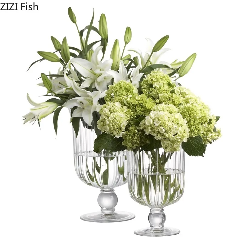 Transparent Tall Cup Glass Vase Artificial Flowers Decorative Flower Arrangement Desk Decoration Hydroponics Floral Vases 6