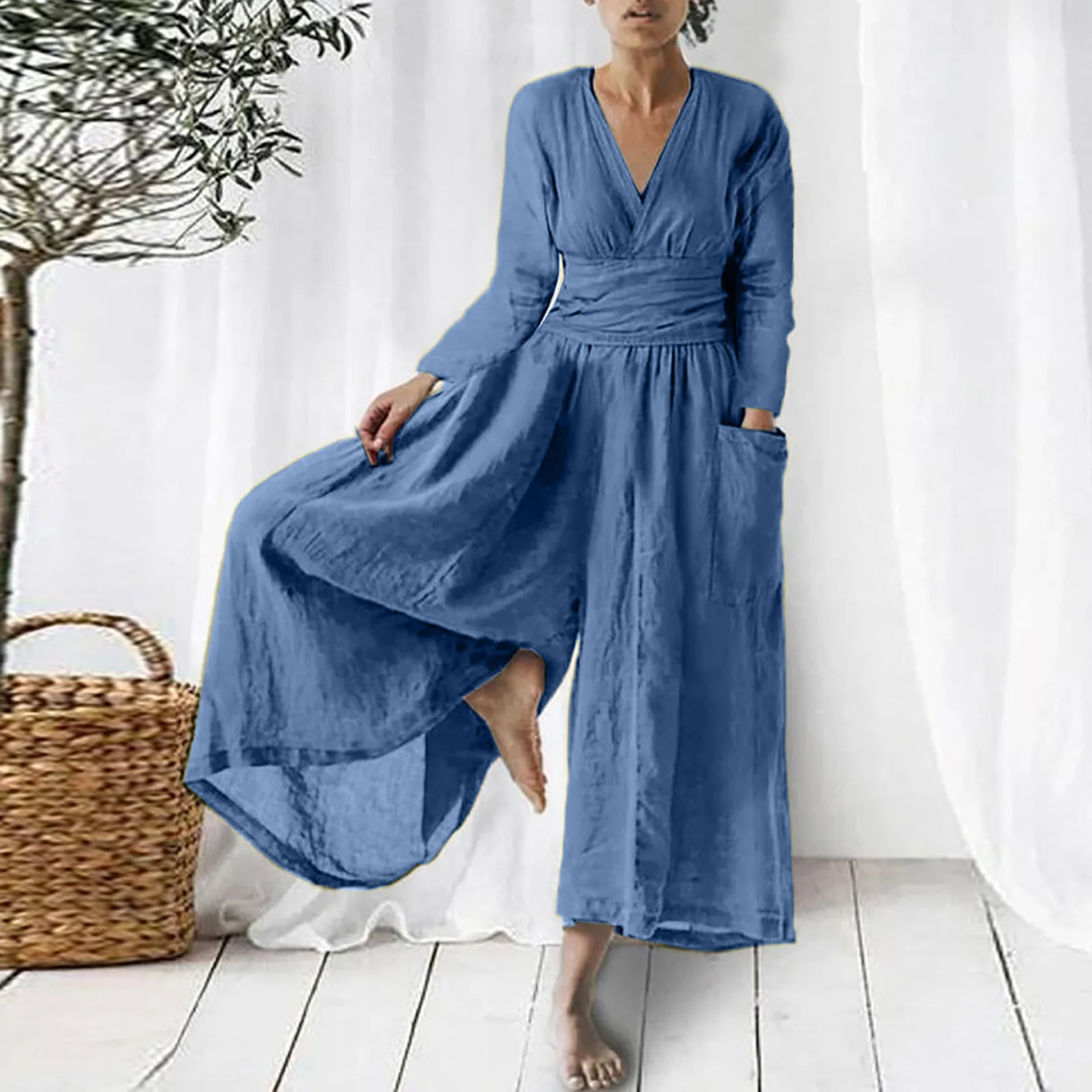 

One Piece Spring Autumn Jumpsuits for Women Wide Leg Pants Jumpsuit Loose Pocket Rompers Casual Woman Overalls Office Lady 2023
