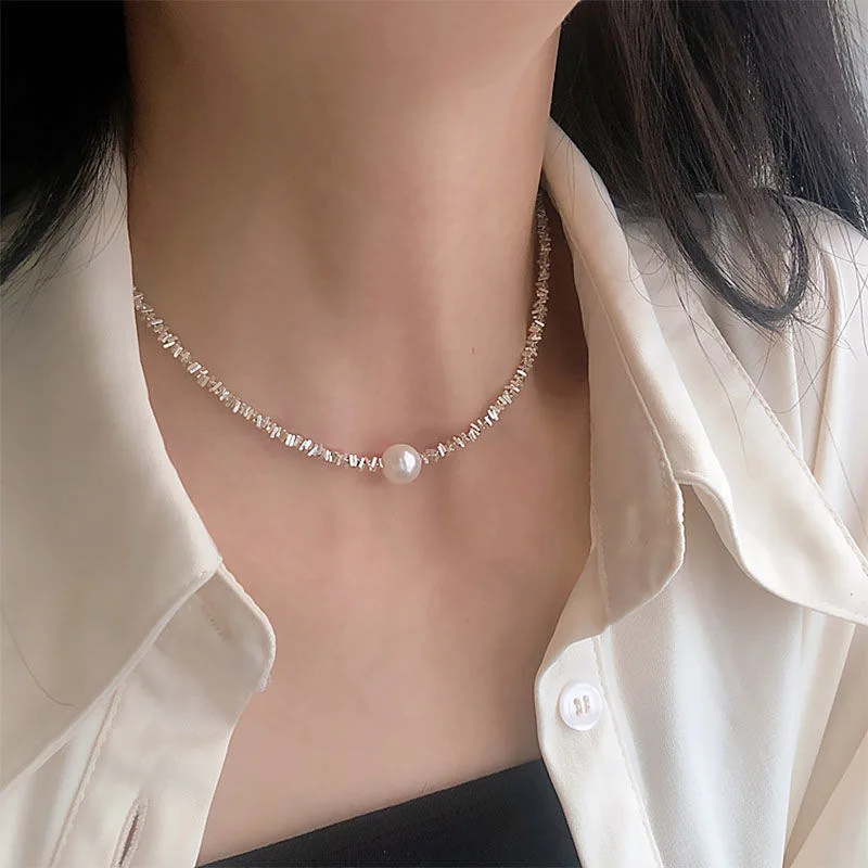 2023 P  opular Silver Colour Sparkling Clavicle Chain Choker Necklace Collar For Women Fine Jewelry Wedding Party Birthday Gift