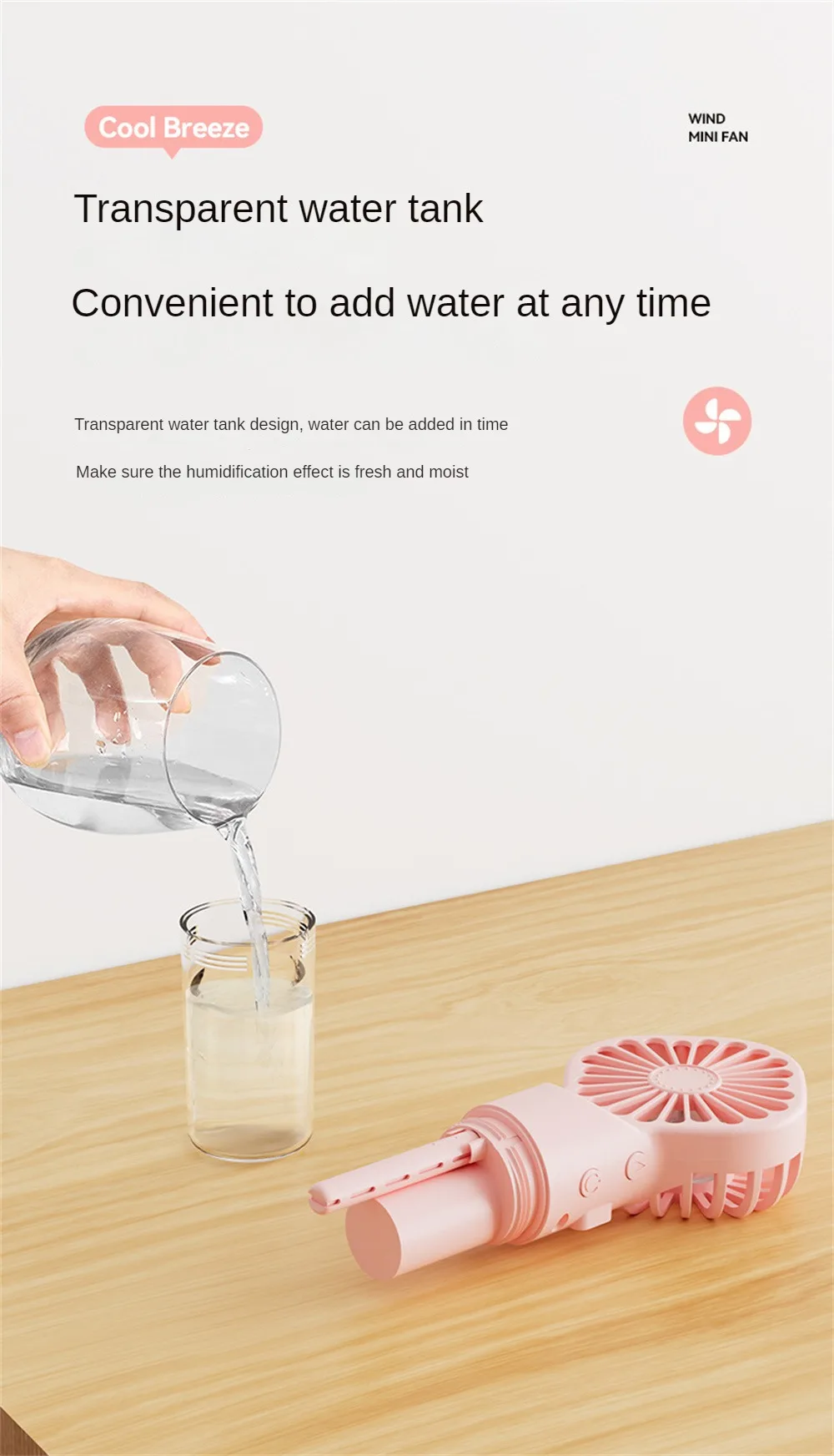 Description Picture 6 of itemHandheld Mini Fan Foldable Portable Air Conditioner Neck Humidifier Fan Hanging Fans 4 Speed USB Rechargeable Fan Cooling Spray