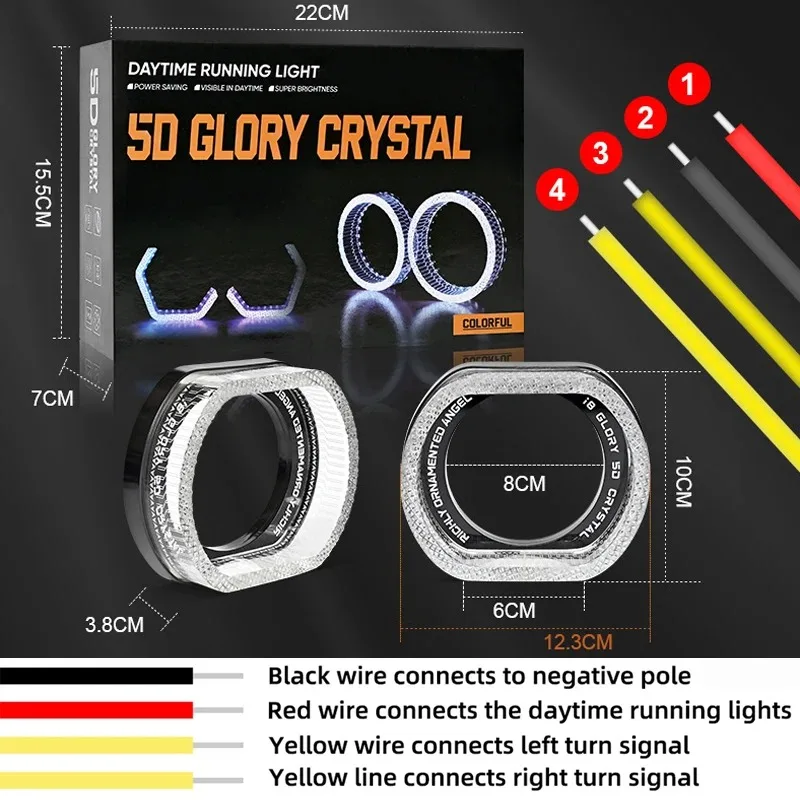2.5/3인치 심포니 LED 엔젤 아이 헤드라이트 RGB LED 헤일로 링 라이트 5D 앱 제어 DRL 주간 주행등 방향지시등 포함
