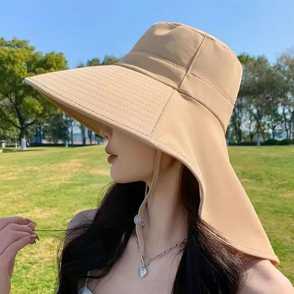 Wide Brim Sun Hat Women Anti-UV Protection Hiking Fisherman Cap Fold Summer Solid Beach Hat Neck Protection Sun Visors 3
