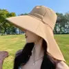 Wide Brim Sun Hat Women Anti-UV Protection Hiking Fisherman Cap Fold Summer Solid Beach Hat Neck Protection Sun Visors 3