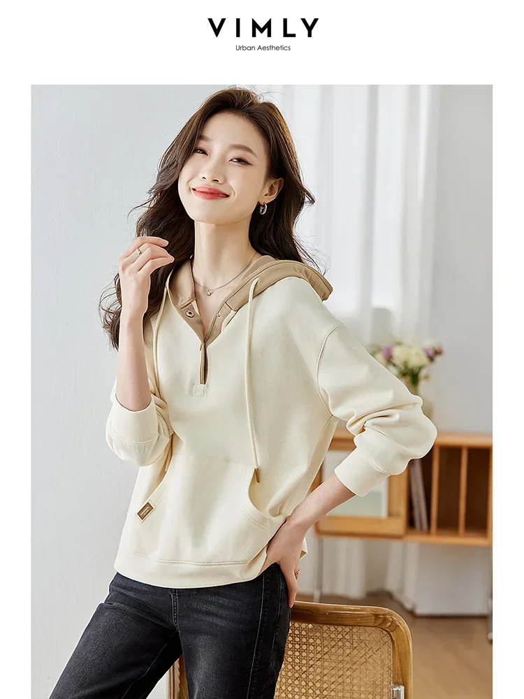 Vimly Pullover Women Hoodies Autumn 2023 Fashion Contrast Hooded Sweatshirts Female Loose Long Sleeve Top Women's Clothing M2693
