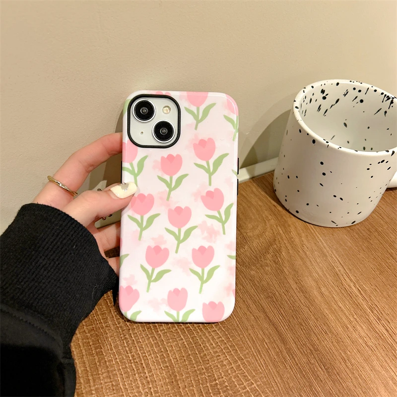 Pink Tulip Magnetic Two-in-One Film Protective Case for iPhone